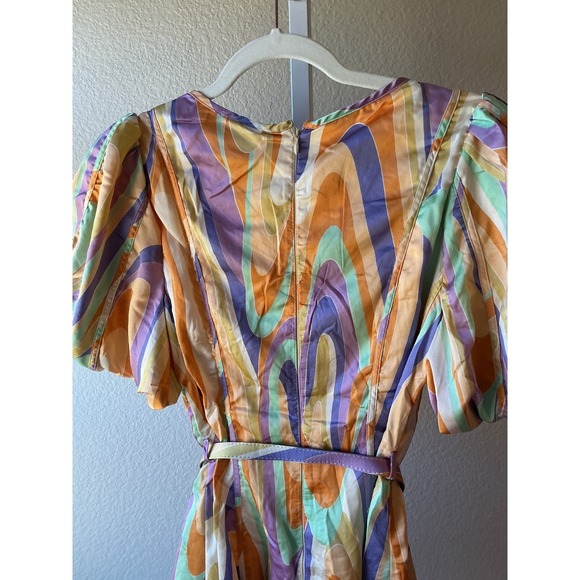 Rosevelvet Retro Psychedelic Swirl Puff Sleeve Mini Dress Orange Purple Small - Picture 5 of 9